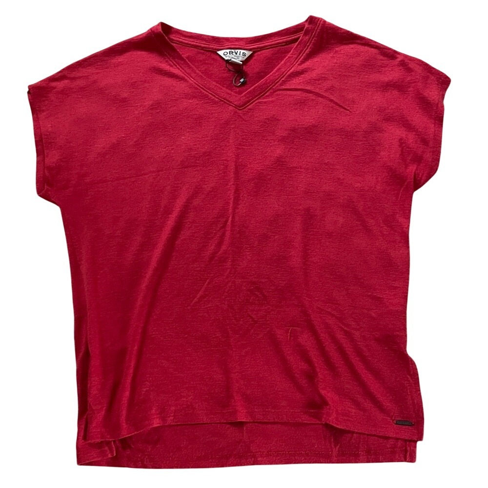 Orvis Classic Collection Red V-Neck Short Sleeve Top Small